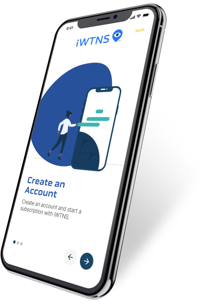 iPhone iWTNS app showing create an account screen